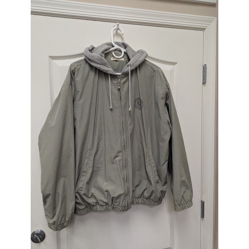Eddie Bauer Jacket Mens Small Green Windbreaker Hoodie Nylon Full Zip Outdoor